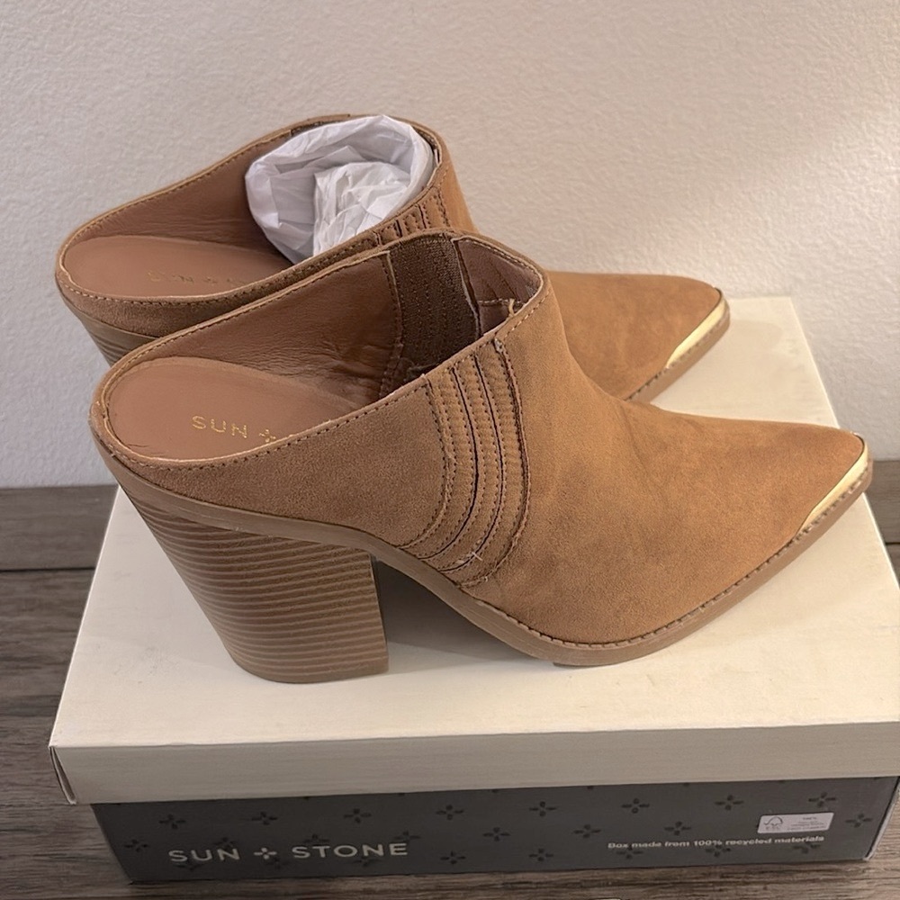 NIB [Sun + Stone] Deyzaa Faux Suede Pointed Toe Mules Women’s Sz 5.5 or 11 - Picture 11 of 16